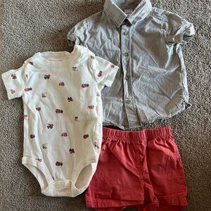 Carter's Black and White Striped Shirt with Red Shorts Set